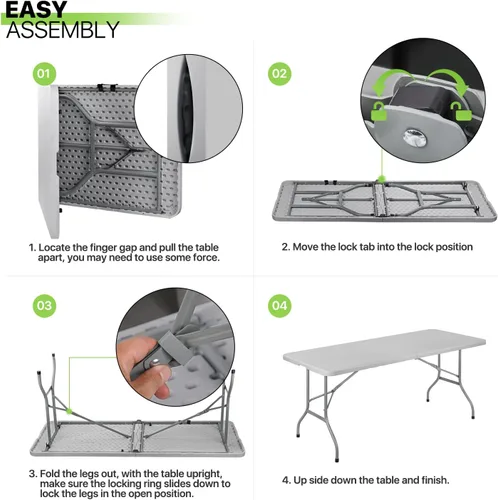 Miniatura 9 de Magshion Mesa plegable de plástico de 6 pies con asa para interiores y exteriores, mesa plegable de 6 pies para eventos de fiesta, color gris