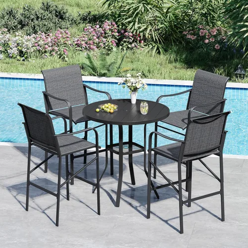 Miniatura 12 de VICLLAX Juego de barra de patio al aire libre de 3 piezas, mesa redonda de altura con agujero para sombrilla y 2 sillas de textileno para césped