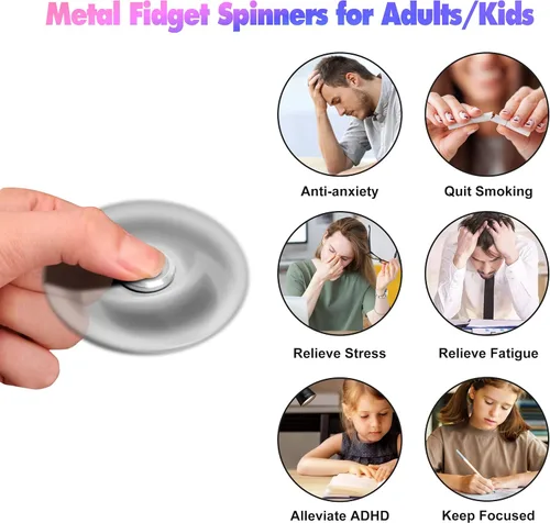 Miniatura 6 de Fidget Spinners, 3-8 minutos de giros de acero inoxidable con rodamiento de metal Fidget Spinner, EDC TDAH estrés ansiedad alivia juguetes