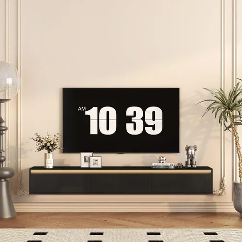 Miniatura 18 de Soporte flotante para TV montado en la pared con 20 LED de color, soporte de TV moderno de 63 pulgadas, gabinete de TV flotante centro