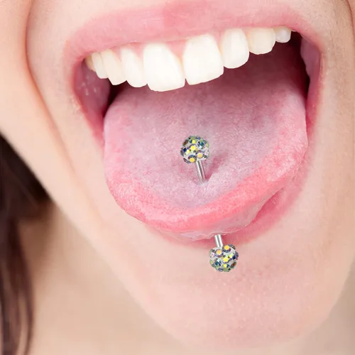 Miniatura 7 de CrazyPiercing 10 anillos de lengua CZ 16G con barra de acero inoxidable recta 0551in de longitud