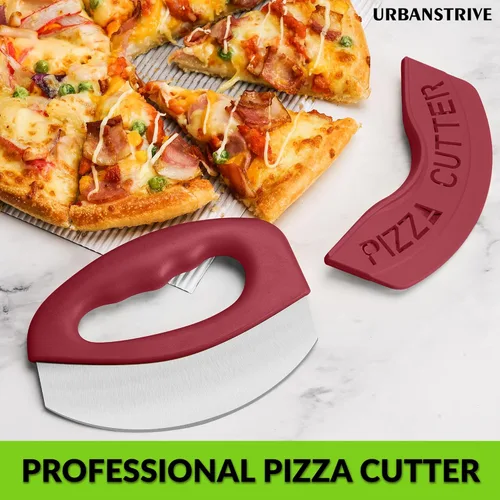 Miniatura 6 de Urbanstrive Cortador de pizza de acero inoxidable resistente con tapa, cuchillo de pizza de hoja súper afilada, cortador de pizza, accesorios de Rojo