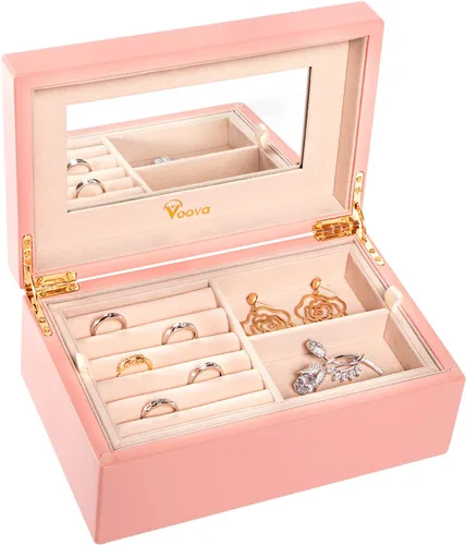 Voova Joyero organizador de madera para mujeres adolescentes y niñas estuche de joyería de pintura de piano de lujo con espejo cajas de