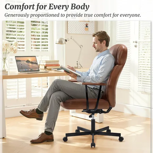 Miniatura 6 de Cozyman Silla ergonómica de piel sintética para oficina en casa, silla de escritorio ejecutiva de respaldo alto con cojín de 5 capas, respaldo Marrón