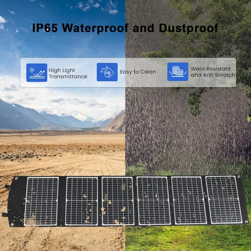 Miniatura 6 de Panel solar portátil de 100 vatios, panel solar plegable con patas de apoyo, QC3.0 USB-A USB-C y salida DC para teléfono/estación de energía, IP65
