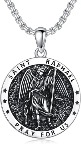 Seiyang Collar de plata de ley 925 con medalla de amuleto para hombres y mujeres con cadena Rolo de 0.098 in, 22 pulgadas + 2 pulgadas (con caja de