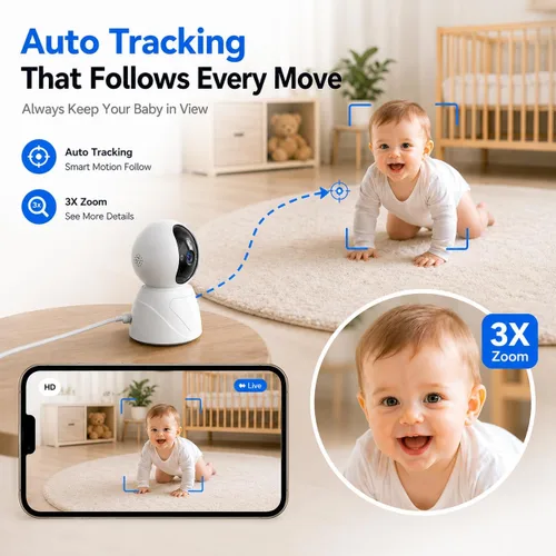 Miniatura 3 de Cámara de Seguridad Interior Panorámica/Inclinable de 3MP, WiFi 5G Cámaras Domésticas Giratorias 360° para Monitor de Bebé/Cámara de Mascotas