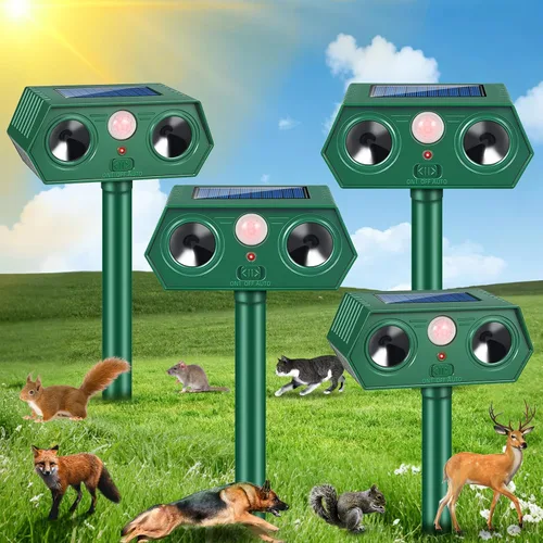 Repelente solar ultrasónico de animales 2026, dispositivos repelentes de ciervos sónicos y repelente de gatos al aire libre, sensor de movimiento,
