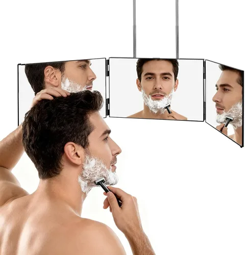 Miniatura 2 de Espejo de 3 vías, espejo 360 para corte de cabello, ajustable y plegable, espejo de peluquero triple con ganchos telescópicos, accesorios