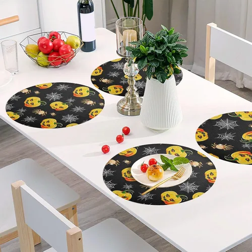 Miniatura 6 de Pumpkins Webs Halloween PVC Plate Mat, Non Slip Heat Protector Placemat for Kitchen one sizex1