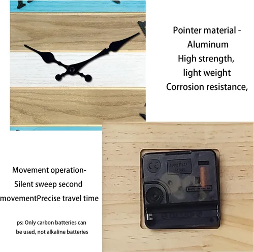 Miniatura 6 de Reloj de pared de madera maciza azul para sala de estar, estilo granja, reloj de pared redondo de 12 pulgadas, funciona con pilas, silencioso