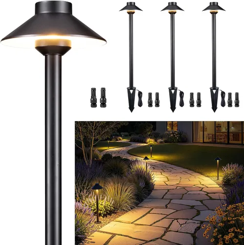 Miniatura 17 de Gardenreet Luces de camino de latón para exteriores, iluminación de camino de paisaje de bajo voltaje con cable, luz LED de pasarela de 12 V