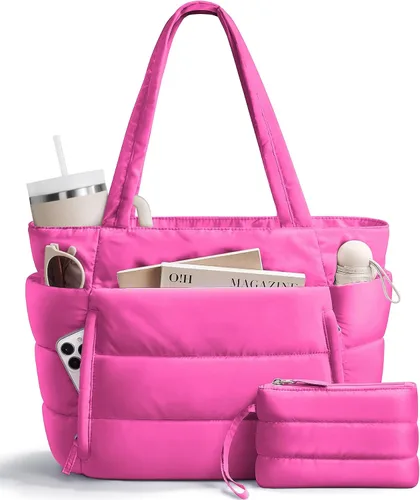 Miniatura 10 de Bolsa Tote Acolchada para Mujeres, Bolsa de Mano de Trabajo Ligera y Esponjosa para Maestras y Enfermeras, Bolsa de Hombro Acolchada para Escuela