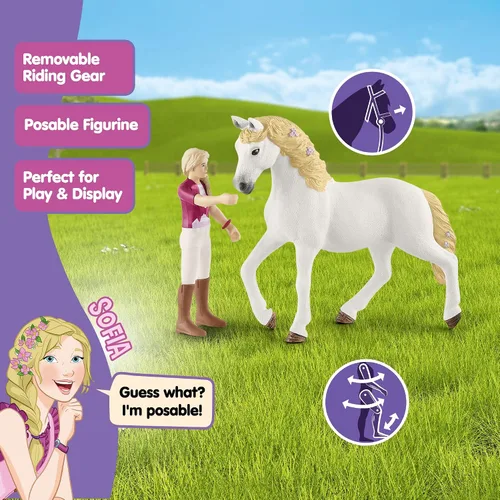Miniatura 4 de Schleich Horse Club — Sofia y Blossom: juego de 10 piezas de Horse Club con jinete y yegua andaluza, juguetes de caballos para niñas y niños de 5 a