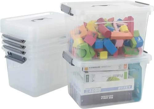 Caja de almacenamiento de plástico transparente de 10 L, caja de cierre de almacenamiento de 6 unidades