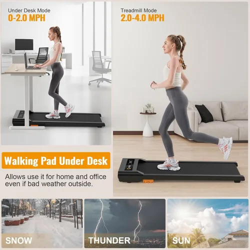 Miniatura 4 de HiFast Caminadora Plegable, Cinta de Correr de 2.5HP Bajo el Escritorio para Oficina en Casa, Capacidad de 300 Libras, Caminadoras Portátiles