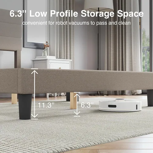 Miniatura 7 de Novilla Base de cama tamaño Queen, base de cama tamaño Queen con soporte de listones de madera, cabecera con rayas tapizada en lino, no necesita