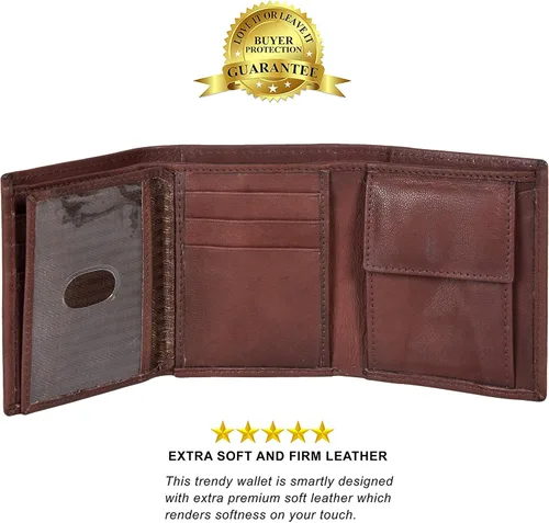 Miniatura 3 de Billetera delgada y compacta con solapa para niños y bolsillo para monedas, Café Oscuro, 3.3 4" x 3", Cartera triple