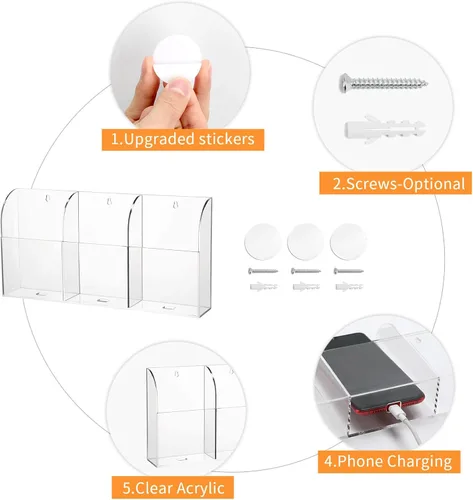 Miniatura 4 de Soporte de control remoto de acrílico transparente Caja de almacenamiento de medios pequeños TV Control Caddy Estación de teléfono inteligente, 1