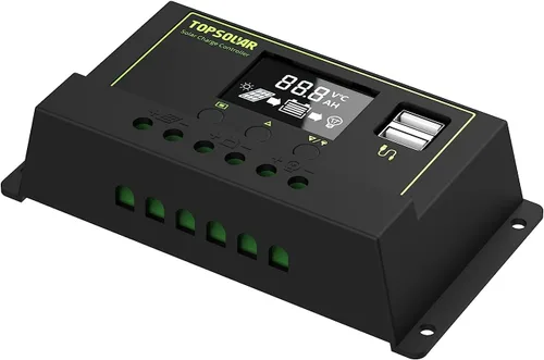 Miniatura 6 de Kit de panel solar Topsolar de 20 W 12 V monocristalino con controlador de carga solar de 10 A + cable de extensión con clips de batería terminal