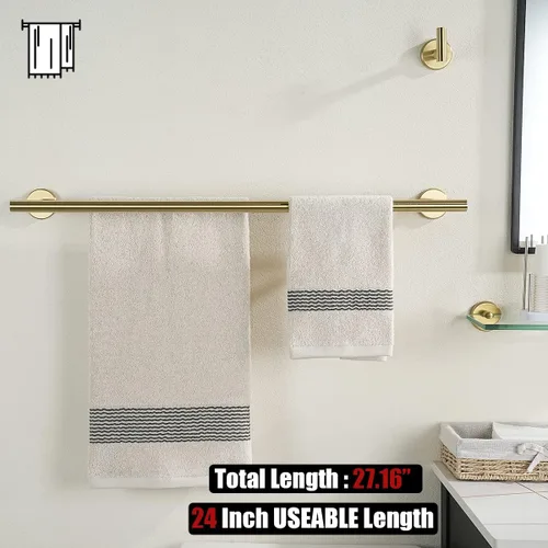 Miniatura 3 de JQK Barra de Toalla Doble de 27 Pulgadas, Latón Dorado Longitud Útil de 24 Pulgadas, Soporte de Toalla de Baño de Acero Inoxidable 304 Grueso de Oro