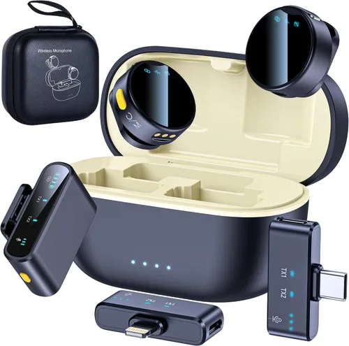 Miniatura 7 de Micrófono Lavalier inalámbrico para iPhone/Android, rango de 200 pies, mini micrófono con cancelación de ruido, 25 horas de duración de la batería