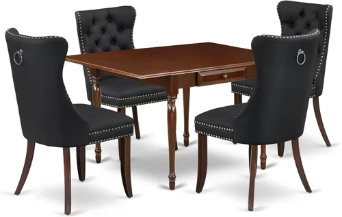 East West Furniture MZDA5-MAH-12 - Juego de comedor de 5 piezas que consta de una mesa de cocina rectangular con gotas y 4 sillas Parson de tela de