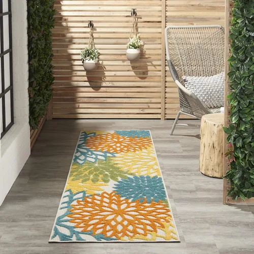 Miniatura 54 de Nourison Aloha - Tapete negro/blanco para interior o exterior, 2 pies y 3 pulgadas x 8 pies, tropical, botánico, fácil limpieza, no desprende pelo
