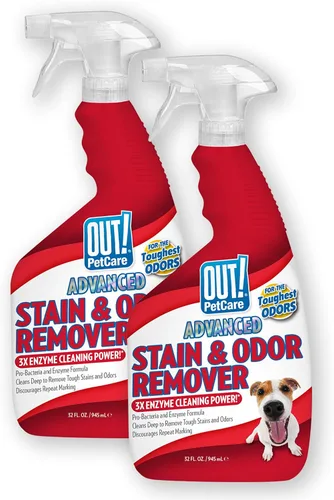 OUT! PetCare - Spray removedor de olores y manchas para mascotas, limpiador de alfombras y pisos, desodorante para perros y gatos, fabricado en