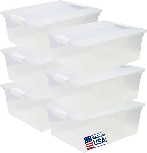 Miniatura 5 de Tribello Paquete de 6 contenedores de almacenamiento de plástico apilables de 12 cuartos de galón con tapa, solución organizadora para manualidades
