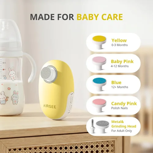 Miniatura 3 de AIRSEE Cortadora de uñas eléctrica para bebés con luz LED, cortaúñas para recién nacidos, lima de uñas eléctrica segura y fácil, juego de cuidado