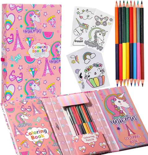 Set de Libro para Colorear Unicornios con Páginas para Colorear y Lápices de Color, Suministros Artísticos para Niños de 4-6-8 años, Kit de Colorear