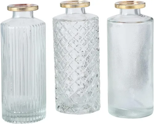 Modernist Home - Juego de 3 jarrones con borde dorado para bebé, cristal transparente, patrones elegantes, 5 pulgadas de alto