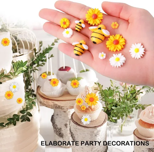 Miniatura 5 de 200 piezas de resina mini decoración de girasol de abeja margarita adorno de abejas, abalorios de abejas, cuentas epoxi de mariquitas, manualidades