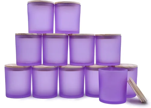 Miniatura 17 de SHOWIN Tarros de vela gruesos de 14 OZ para hacer velas 12 Piezas, tarros vacíos de 3 mechas con tapas de madera para hacer velas, recipiente