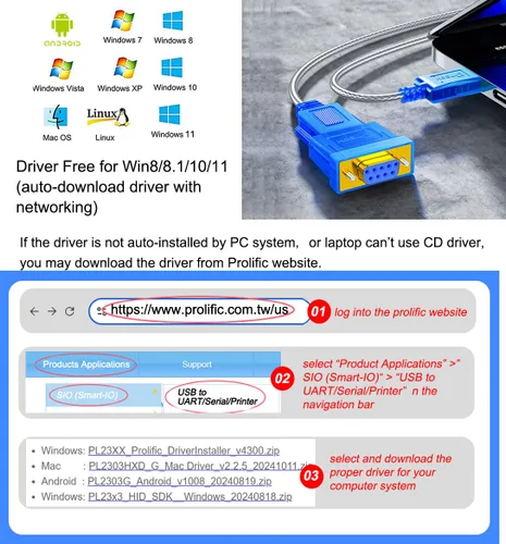 Miniatura 4 de DTECH Cable adaptador serie USB a RS232 DB9 hembra de 6 pies para Windows 11 10 8 7 Mac Linux Serial a USB 2.0 (chip PL2303)
