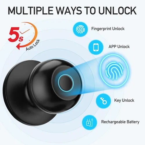 Miniatura 2 de Cerradura de puerta de huella dactilar, perilla de puerta inteligente con cerradura, cerradura de puerta biométrica con control por aplicación