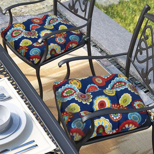 Miniatura 14 de Magpie Fabrics Juego de 2 cojines de asiento capitoné para exteriores e interiores con lazos, 19 x 19 pulgadas, impermeables, para silla de patio