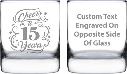 Regalos personalizados de cristal de whisky para mujeres y hombres, decoración de fiesta de 15 aniversario, vasos de 10.25 onzas