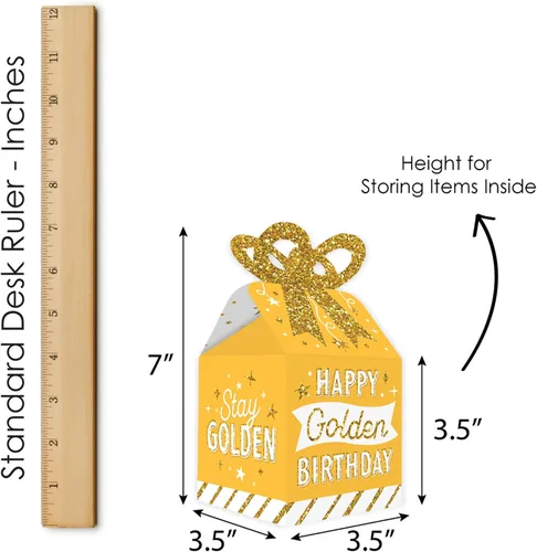 Miniatura 7 de Big Dot of Happiness Golden Birthday – Cajas de regalo cuadradas – Cajas de lazo para fiesta de feliz cumpleaños – Juego de 12