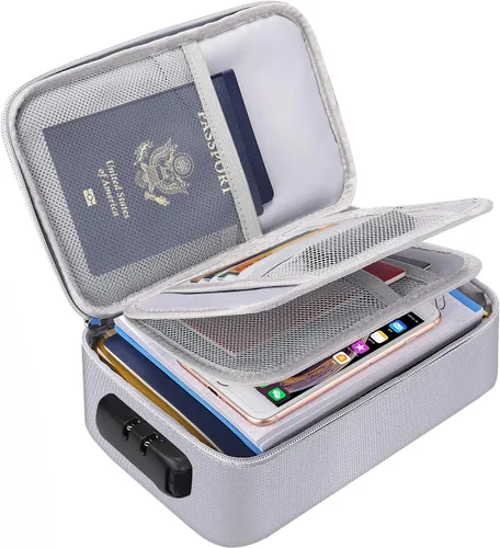 Miniatura 10 de ENGPOW Pequeño estuche organizador de almacenamiento ignífugo con cerradura (9"x 5.3"x 3.7"), bolsa billetera organizadora de monedas caja fuerte