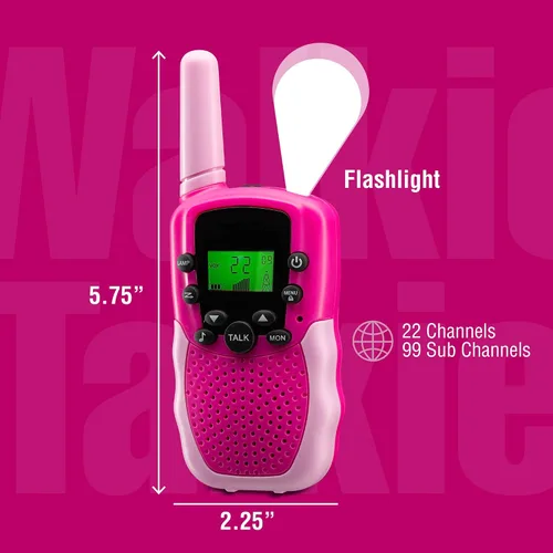 Miniatura 4 de Walkie Talkies de 22 canales para niños, alcance de 3 millas Paquete de 2 para niños y niñas