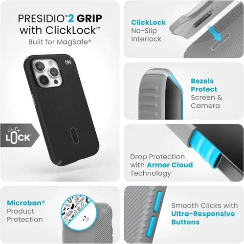 Miniatura 3 de Funda MagSafe Speck para iPhone 15 Pro - Protección contra caídas y de cámara, ClickLock antideslizante, compatible con carga inalámbrica, se adapta