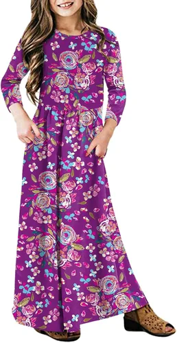 Miniatura 31 de 21KIDS Vestido largo floral de manga larga 3/4 con bolsillos para niñas de 6 a 12 años