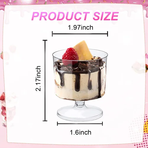 Miniatura 4 de Paquete de 100 tazas de postre de plástico transparente con cucharas, tazas de mousse de 2 onzas, tazas de parfait transparentes, tazas de postre
