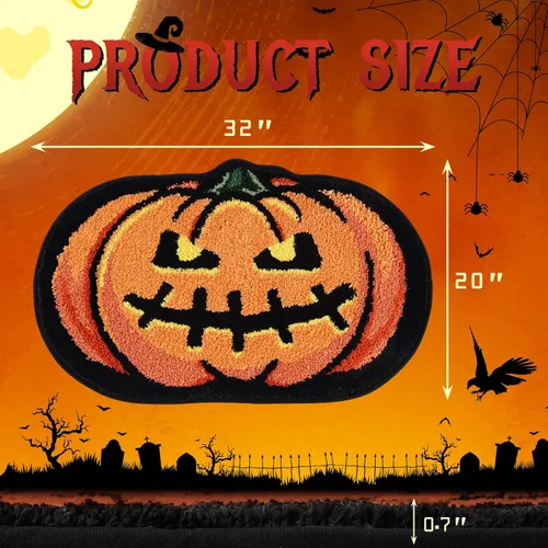 Miniatura 3 de Alfombra de baño de calabaza de Halloween de 20 x 32 pulgadas, suave y absorbente, alfombra de baño de otoño, antideslizante, lavable, decoración