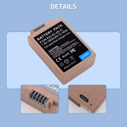 Miniatura 4 de Paquete de 2 baterías de repuesto EN-EL25 EN-EL25a con puerto de carga rápida USB-C compatible con cámara Nikon ZFC / Z30 / Z50, cargador MH-32