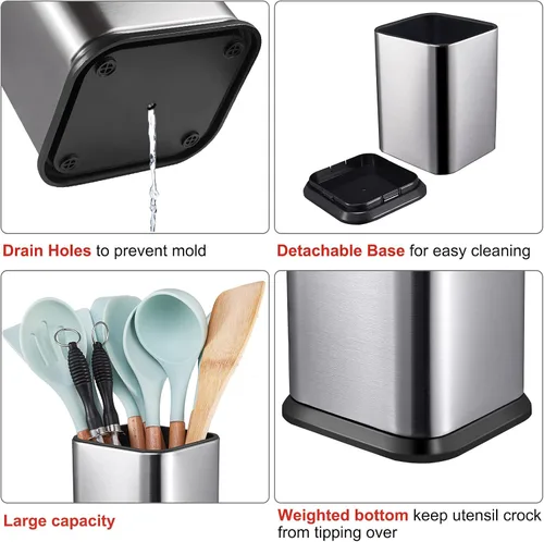 Miniatura 3 de RedCall Soporte de utensilios de cocina de acero inoxidable para encimera, organizador de espátula, organizador de espátula, moderno y rectangular