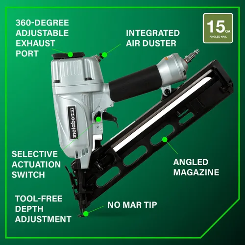 Miniatura 4 de Metabo HPT NT65MA4 - Pistola de clavos con soplador de aire, clavadora neumática preferida por profesionales para molduras de corona, molduras