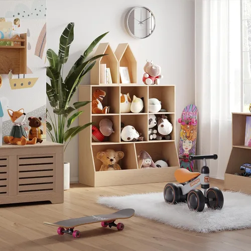 Miniatura 7 de DINZI LVJ Organizador de almacenamiento de juguetes, estantería para niños, gabinete de almacenamiento de juguetes de madera, estantería para niños